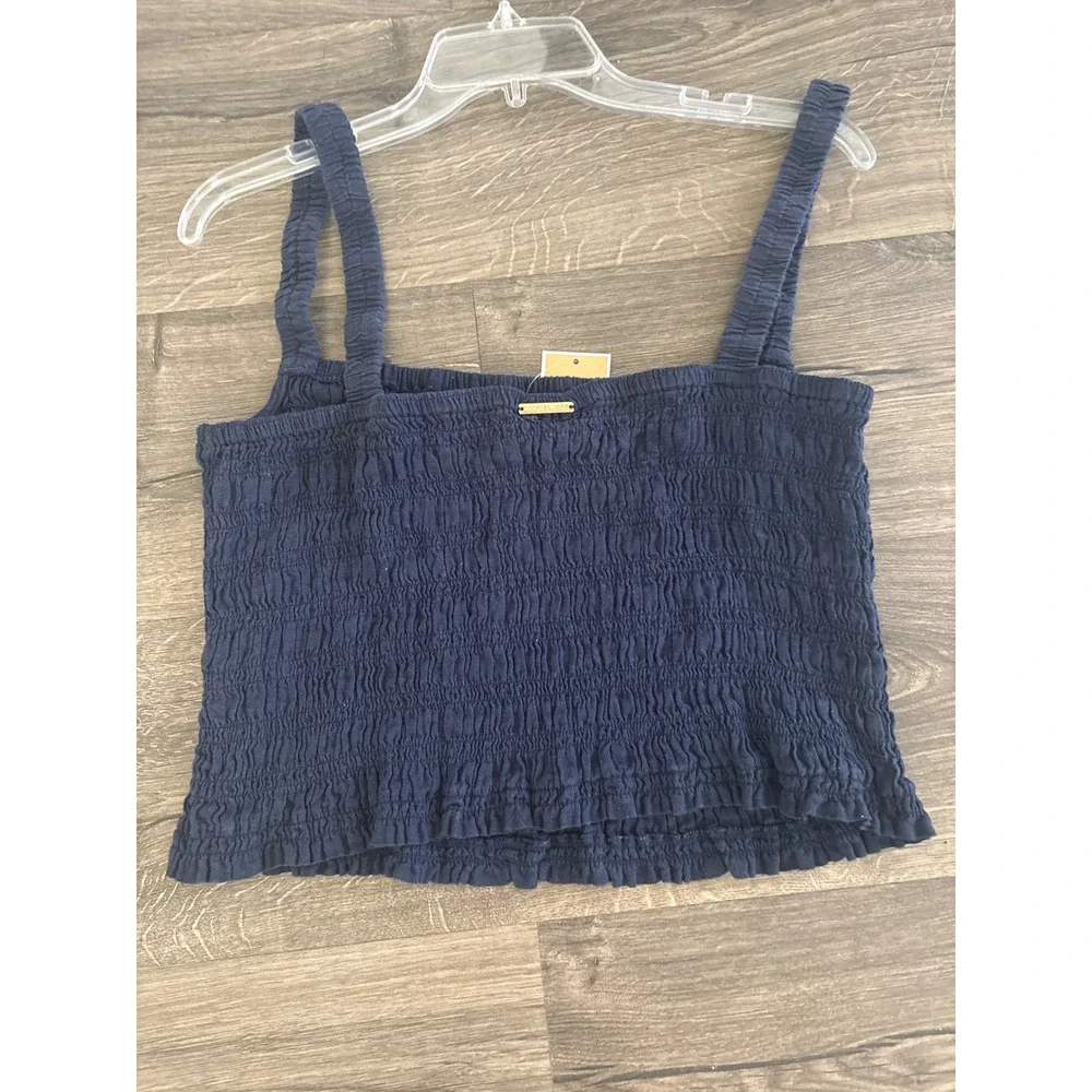 Michael Kors Midnight Blue Smocked Square Neck Tank Top XL QT64114EU2